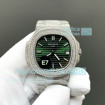 Super Clone E7 Iced Out Green Face Patek Philippe Nautilus 5711 Limited Edition Watch 